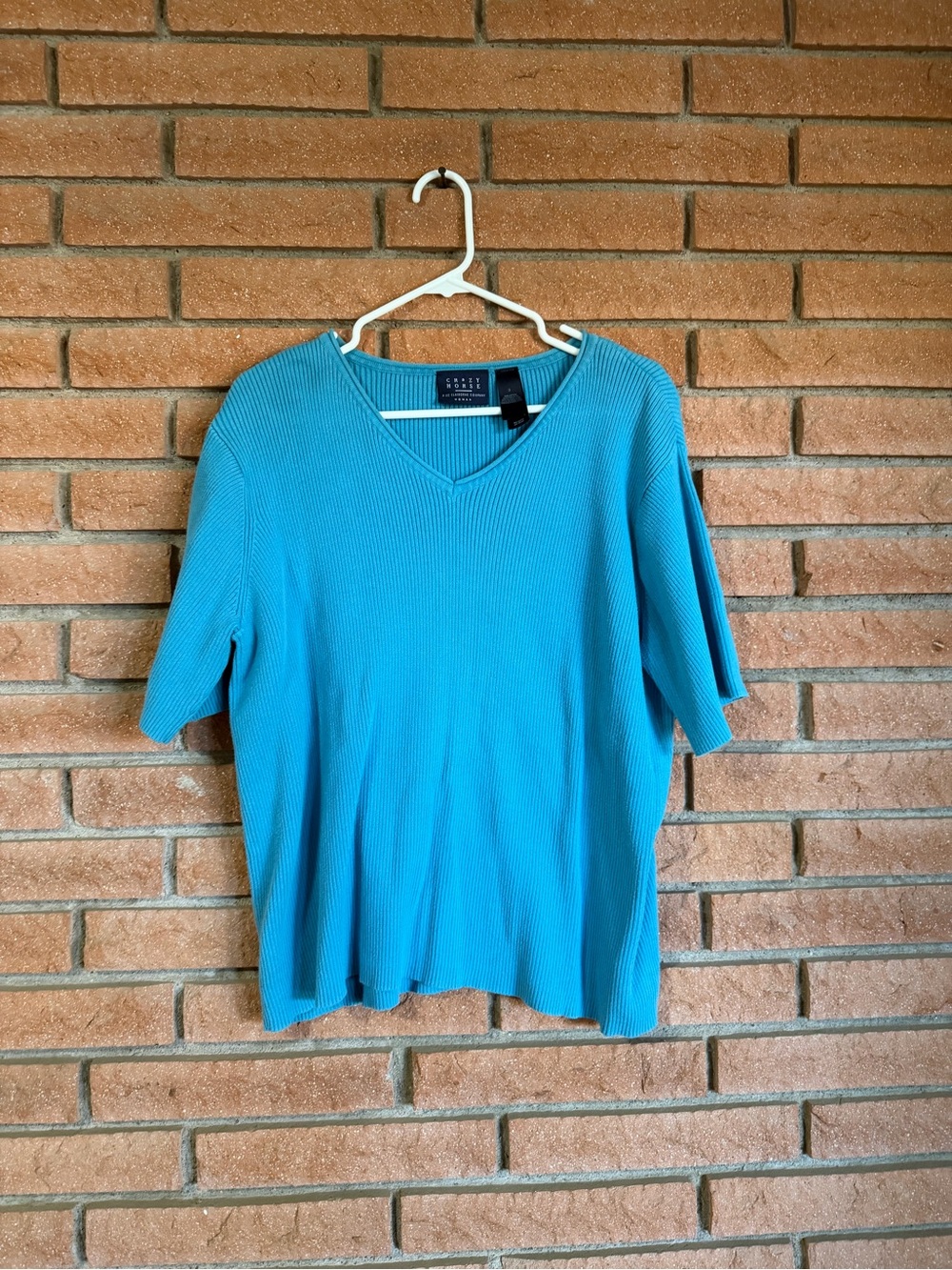 Liz Claiborne Crazy Horse Teal Ribbed V-Neck Top